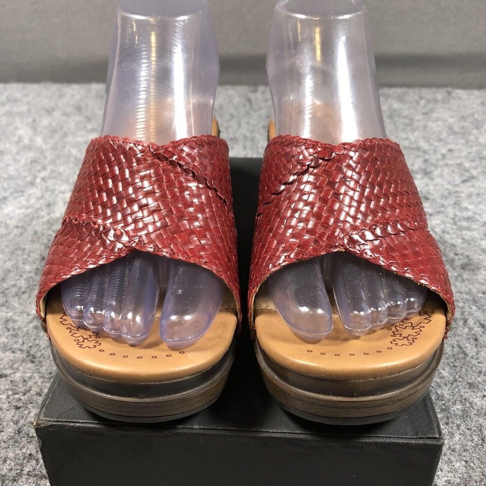 Dansko Mila Clogs Sandals Womens 7.5 Red Woven Leather Studded Wedge Comfort - Picture 4 of 16